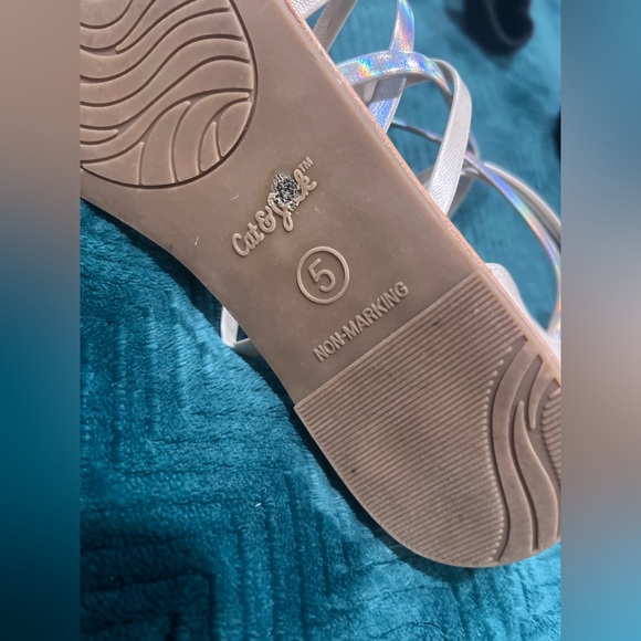 Cat & Jack Holographic Strappy Sandals - White and Silver - Picture 5 of 5